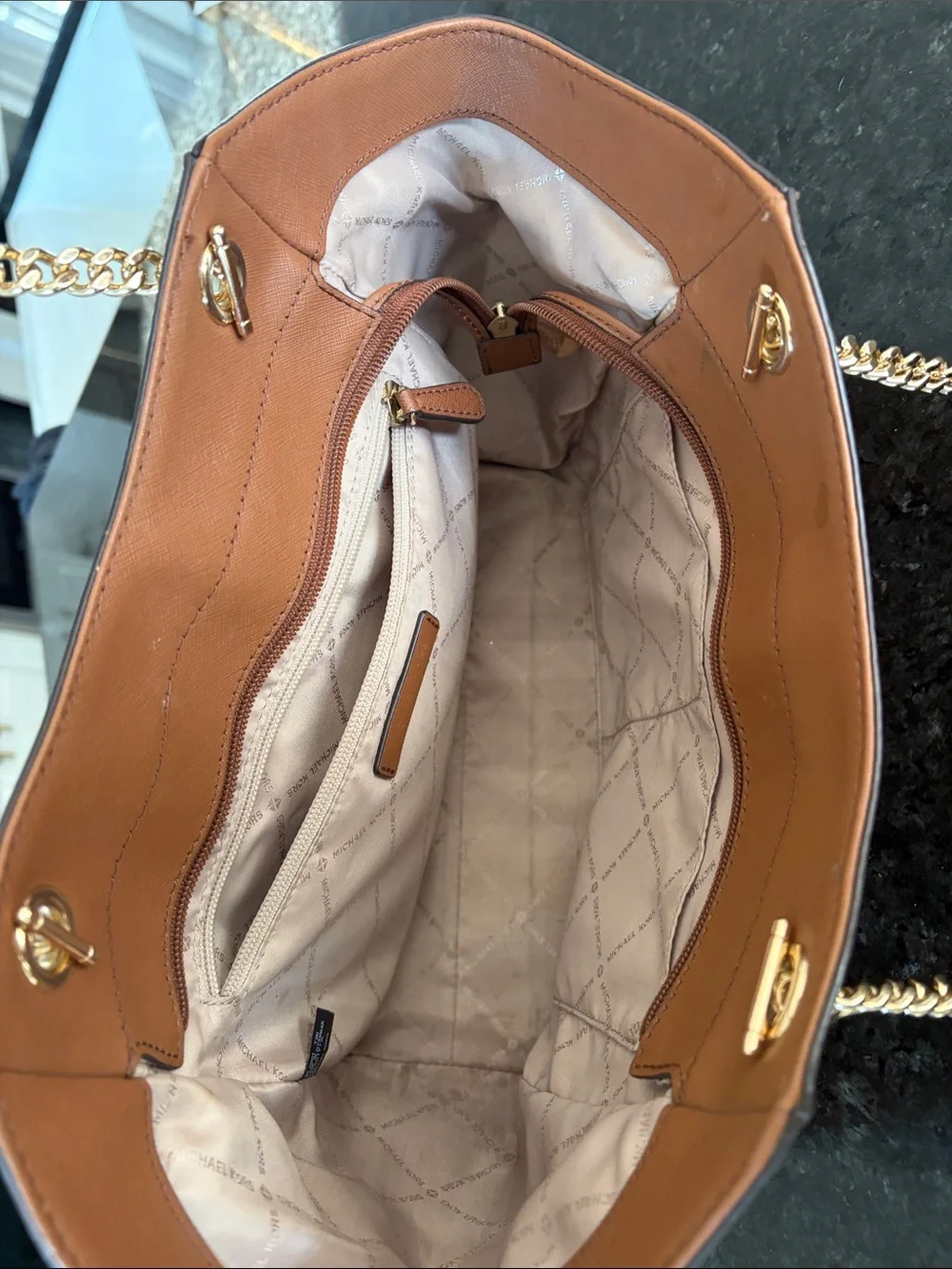 Michael Kors Cognac Leather Shoulder Bag with Gold Chain